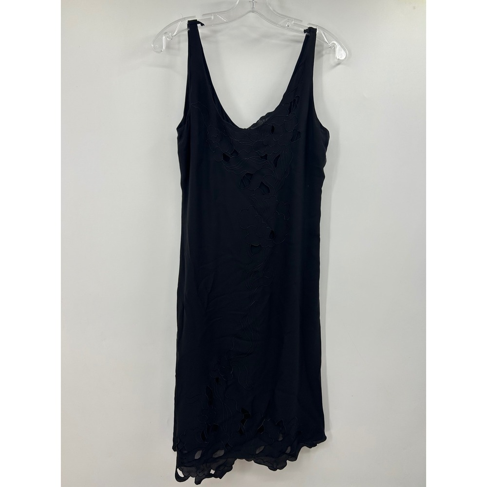 Armani Collezioni Black Silk Floral Cut Out Embroidery Midi Dress Size 8 Italy